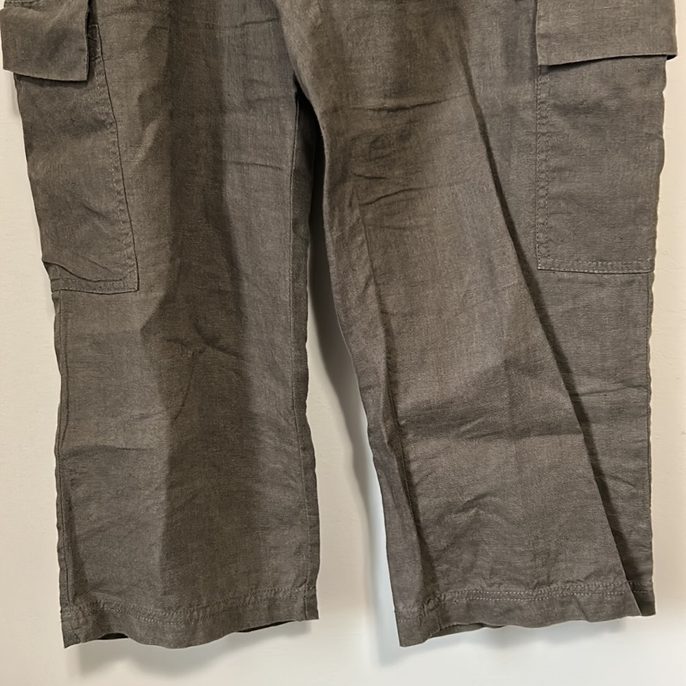 EILEEN FISHER Pant Organic Linen Surplus Cropped Cargo Pants Olive Green Sz 6 - Picture 5 of 15
